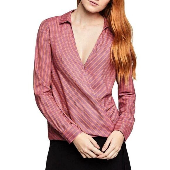 BCBGeneration Pink Striped Long Sleeve Rayon Blouse Small NWT - Picture 1 of 4